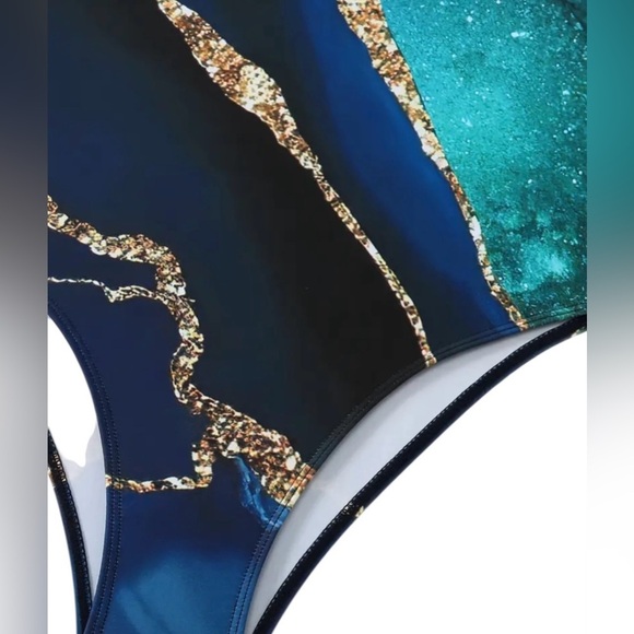 NEW, Blue/Teal Galaxy Print One-Piece Swimsuit, XL ☀️ - Picture 8 of 10